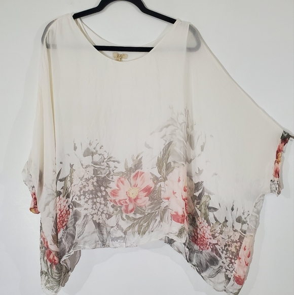 GUSY MADE IN ITALY Floral Silk Top Size Med - Picture 5 of 6